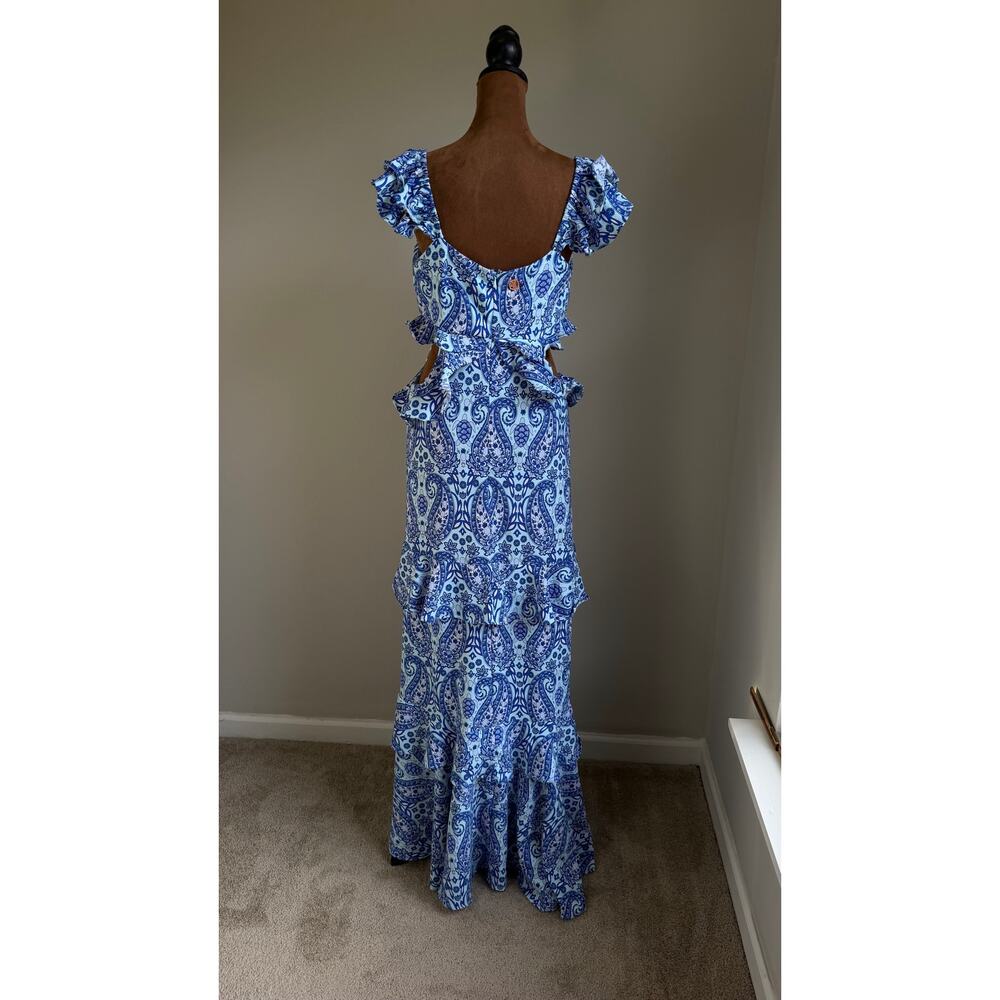 Simply Southern Women’s Blue Paisley Cutout Ruffle Maxi Dress Size M Boho - Picture 9 of 12
